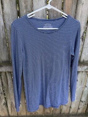 FREE w/purchase Fatface Breton Blue Striped Cotton Modal T-Shirt LS *FLAW* 12